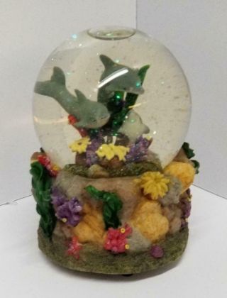 Sankyo Musical Snow Globe Dolphin Sea Ocean Marine Coral Music Box Decor Glass