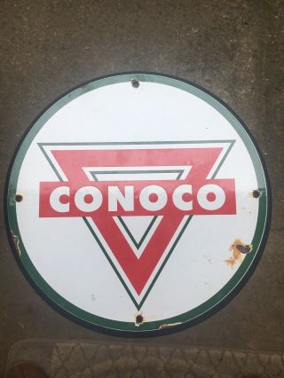 Old Vintage Conoco Gasoline Porcelain Enamel Gas Pump Sign