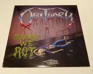 Obituary " Slowly We Rot " First Press Lp Signed (death,  Autopsy,  Celtic Frost)