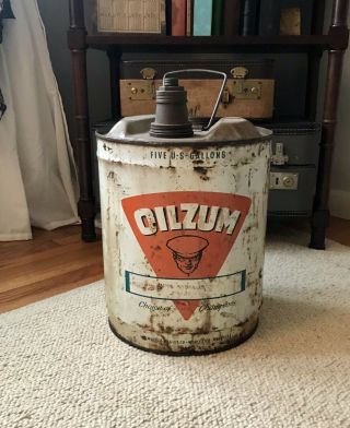 Vintage Oilzum White Bagley Motor Oil Can 5 Gallons