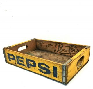 Vintage 1976 Woodstock Yellow & Blue Pepsi Wooden Soda Pop Crate Charleston Sc