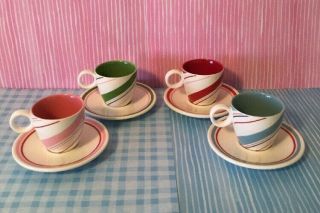 Set Of 4 Starbucks 2007 Demitasse Espresso Cups & Saucers Peppermint Candy Cane