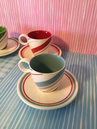 Set of 4 Starbucks 2007 Demitasse Espresso Cups & Saucers Peppermint Candy Cane 2