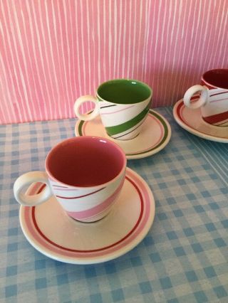 Set of 4 Starbucks 2007 Demitasse Espresso Cups & Saucers Peppermint Candy Cane 3