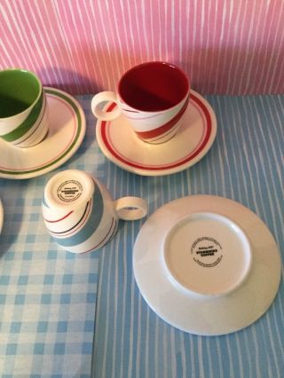 Set of 4 Starbucks 2007 Demitasse Espresso Cups & Saucers Peppermint Candy Cane 4
