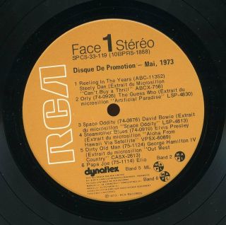 David Bowie Elvis Presley MEGA - RARE RCA Victor French - Canadian 33rpm Sampler 3