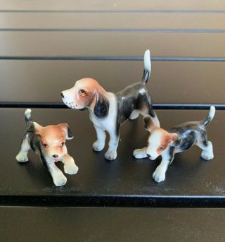 Vintage Set (3) Bone China Beagle Treeing Walker Coonhound Figurines Japan