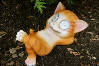Red Tabby Cat Solar Light 7 ".  X 4 " Decor Garden Ornament Figurine Path Light