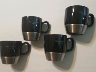 Set Of 4 Starbucks 2007 Black Urban Ceramic Stainless Steel Coffee Mugs 10 Oz