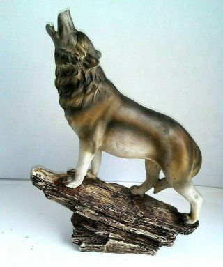 Vintage Gray Wolf Howling Figurine Statue Resin 13 " High
