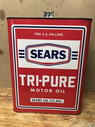 Nos Vintage 2 Gallon Sears Motor Oil Can - Red Tri - Pure Rare