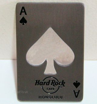 Honolulu Hawaii Hard Rock Cafe Bottle Opener Ace Card 2 5/16 " W X 3 1/2 " H