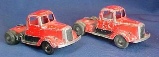 2 Vintage Tootsietoy Metal Semi Truck Cab Red Black Paint