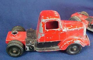 2 Vintage Tootsietoy Metal Semi Truck Cab Red Black Paint 2