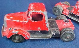 2 Vintage Tootsietoy Metal Semi Truck Cab Red Black Paint 3