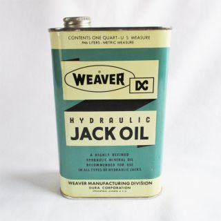 Vintage Weaver Hydraulic Jack Oil Quart Can Tin Gas Station Garage Man Cave