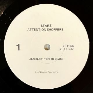 Starz Attention Shoppers Rare Test Pressing/white Label Advance 1978 Rare