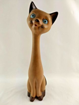 Vintage Long Neck Cat Ceramic Figurine Blue Eyes Hand Painted Siamese?