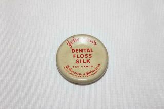Vintage Johnson & Johnson Pocket Dental Floss Silk Metal Advertising Tin W/floss