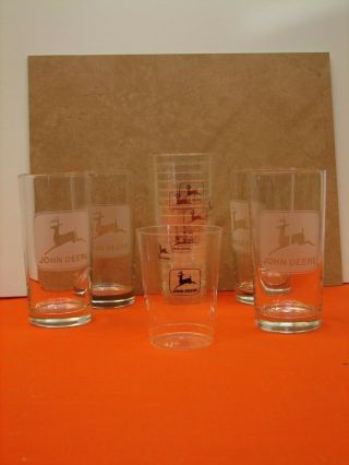 John Deere Etched Drinking Glasses Set Of 4 Plus 9 Plastic Glasses M008