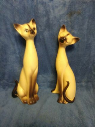 2 Vtg Mid - Century Modern Norcrest A - 877 Ceramic Porcelain Siamese Cat Figurines