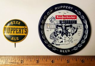 York Yankees Jacob Ruppert Knickerbocker Beer Pin Button Ashtray Coaster