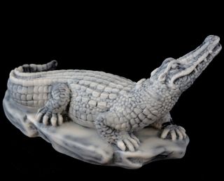 Crocodile Marble Figurine Alligator Stone Sculpture Russian Art Animal Statue 4 "