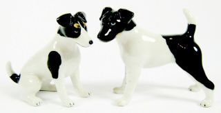 Miniature Porcelain Fox Terrier Dog Set/2 Sit & Stand Figurine
