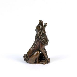 Miniature Solid Bronze Wolf Sculpture,  Animal Collectable,  Okimono,  Tokonoma Art