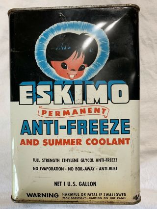 Vintage Early Eskimo Anti - Freeze One Gallon Can Allston,  Mass