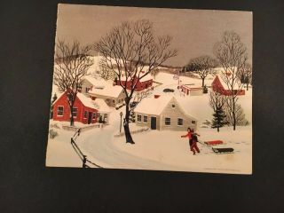 Vintage Small Town Esso Gas Station Christmas Card Homes Church Sledders