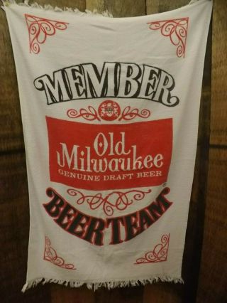 Usa Vtg 1970s Old Milwaukee Beer All Cotton Terry Beach Pool Towel 34.  5 X 54