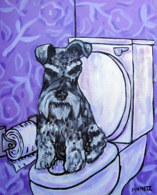 Schnauzer In The Bathroom 11 X 14 Dog Art Print Poster