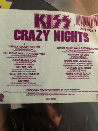 KISS - CRAZY NIGHTS - 1987 PICTURE DISC LP EX, 3