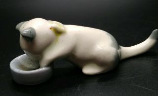 Metzler & Ortloff Rare.  Germany Miniature Cat Figurine Ywllow Bow Blue Bowl