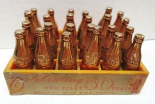 Rare 1952 Case Of 24 Mini Coca - Cola Gold Bottles/birmingham 50th Anniversary