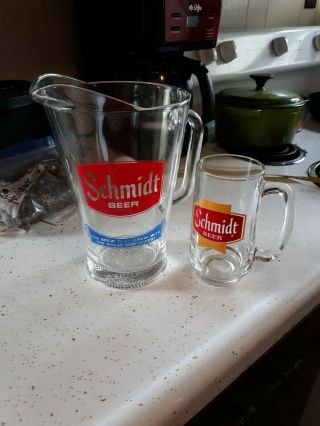 Vintage Schmidt Beer Pitcher " The Brew That Grew The Great Northwest " & Mug