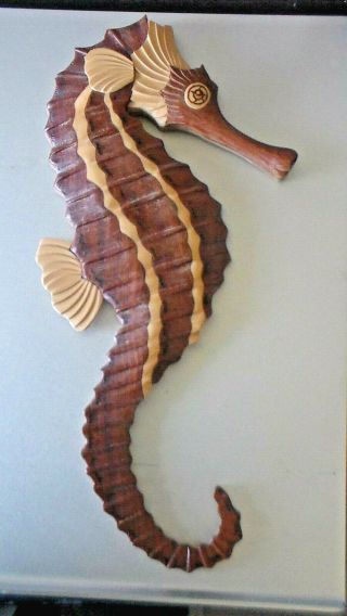 Handcrafted Wood Seahorse Wall Hanging Designed In Hawaii By Le Family