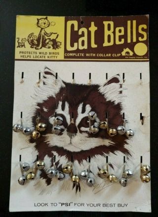 Vintage Cat Bells Cardboard Store Display Psi Pet Supply Imports Inc Nos