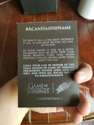 Game Of Thrones Mountain Dew Can,  A Can Has No Name,  COLD ACTIVATED 3