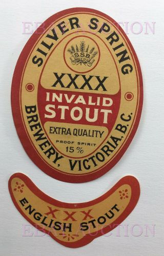 Very Rare Pre - Prohibition Beer Label Silver Spring Brewery Victoria B.  C.