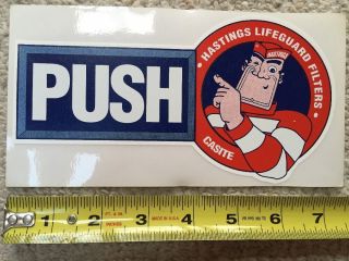 Vintage Nos Hastings Gas Oil Advertising Sign Door Push Decal Lifeguard Filter
