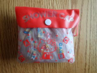Vintage Hello Kitty Sanrio Shower Cap In Case.  Plastic Shower Cap In Bag.