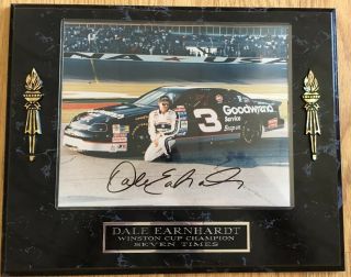 Dale Earnhardt 3 Winston Cup Champion Seven Times Picture Wood Plaque Signed