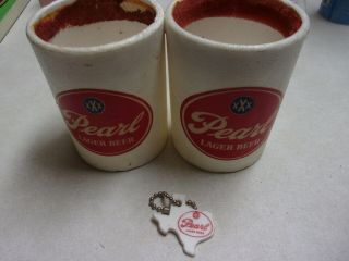 Vintage Styrofoam Pearl Beer Coozies Set Of Two And Keychain