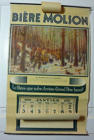 1937 Molson Beer Calendar - 17 " X27 ",  " Blessing Of The Maple Trees " By Suzor - Coté