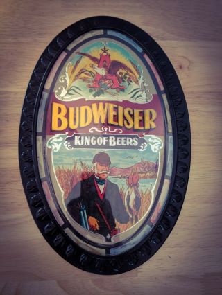 RARE VINTAGE BUDWEISER KING OF BEERS ADVERTISING SIGN W/ Duck Hunter Scene WOW 6