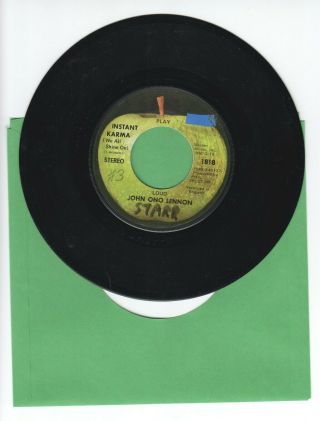 JOHN LENNON INSTANT KARMA 45 RPM RECORD BLANK BACK BEATLES APPLE RARE 3