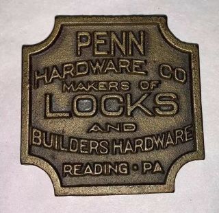 Vtg Advertising Cast Brass Or Bronze Paperweight Penn Hardware Co Reading,  Pa