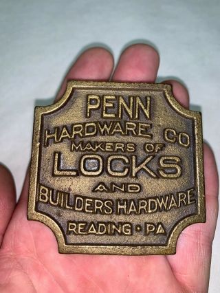 Vtg Advertising Cast Brass or Bronze Paperweight Penn Hardware Co Reading,  PA 2